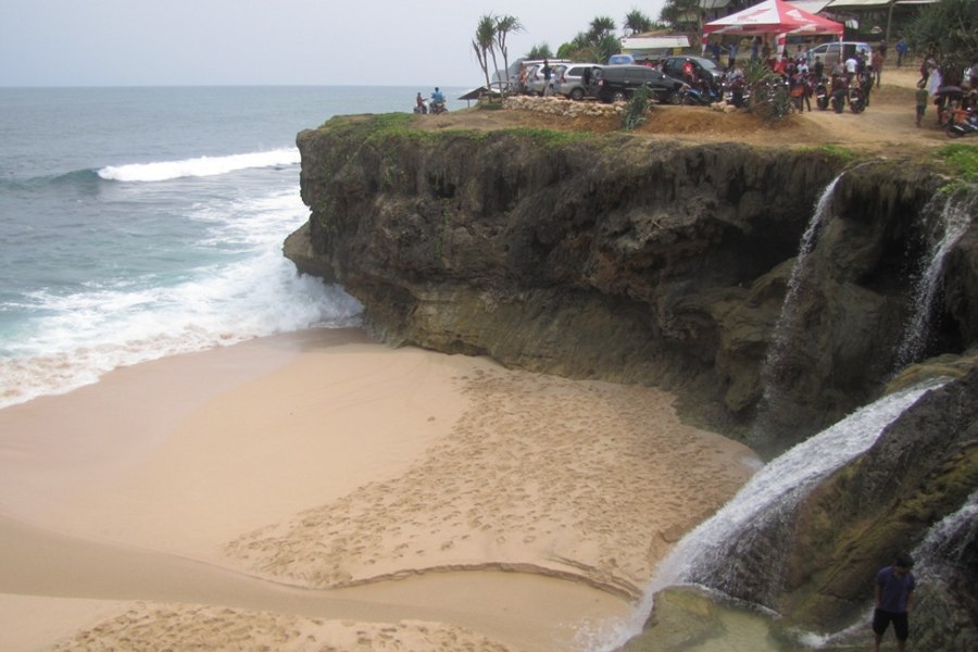 Hasil gambar untuk berenang di pantai banyu tibo
