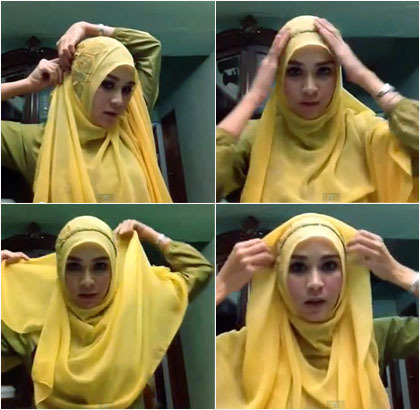 Tutorial Hijab Paris Menutup Dada ala Zaskia Mecca