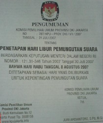 Rabu 8 Agustus, Ambil Liburnya Nehi Nyoblosnya