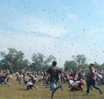 Hujan Uang Melenceng, Ratusan Orang Berhamburan Keluar Stadion