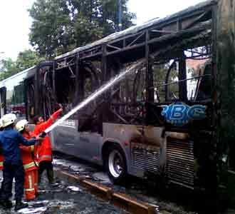 TransJ Terbakar di Kramat Raya