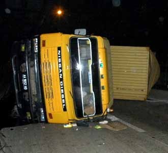 Truk Kontainer Terguling