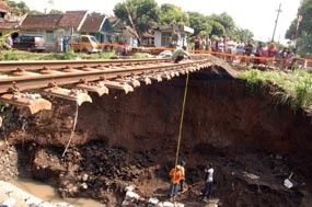 Diterjang Banjir Bandang, Jembatan Penahan Rel Amblas