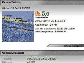 Gempa 5 SR Goyang Barat Daya Jember