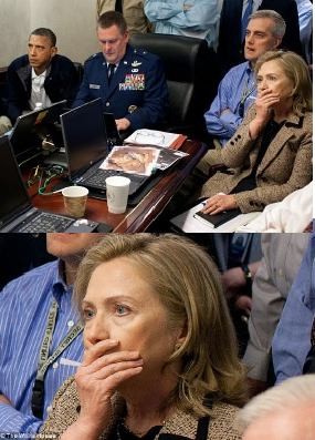 Hillary Tutup Mulut Saat Nobar Osama karena Batuk, Bukan Ngeri