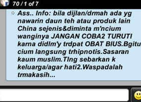 SMS Berantai Waspada Hipnotis Teh China Beredar di Mojokerto