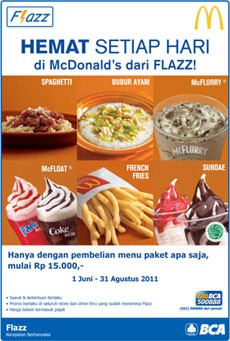 Membayar McDonalds dengan BCA Flazz, Gratis Menu Hemat
