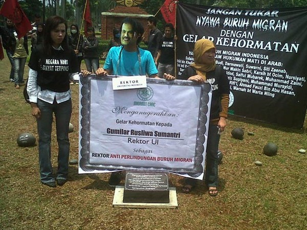 Gumilar Diberi Gelar Rektor UI Anti Buruh Migran
