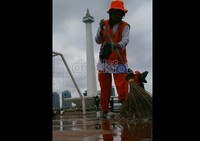 Sampah sebanyak belasan truk itu diangkut dari kawasan Monas menggunakan kendaraan seperti pickup dan truk.  Hasan Alhabshy/detikcom