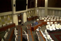 Puluhan kursi-kursi kayu baru tempat duduk 40-50 anggota Banggar masih ditutupi plastik tertata rapih di belakang meja-meja warna cokelat tersebut.
