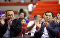 Hadir pula Ketua Umum Partai Nasional Demokrat (Nasdem) Patrice Rio Capell (kiri) yang didampingi Harry Tanoesoedibyo (kanan).