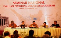 Sekitar 160 orang peserta mengikuti seminar Nasional Evaluasi Pemilu Kada, di Hotel Sultan, Jakarta, Rabu (25/01).