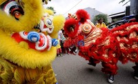 Atraksi barongsai menambah suasana Kirab Gotong Toapekong bertambah meriah. Jhoni Hutapea/detikcom.