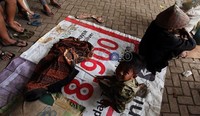 Para anak penghuni bangunan liar beristirahat hanya beralaskan plastik dan kerdus.