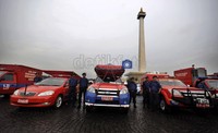 Petugas saat mengikuti upacara peringatan HUT ke-93 Dinas Pemadam Kebakaran DKI Jakarta.