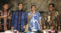 Anas Urbaningtum memimpin konsolidasi FPD dengan didampingi Jafar Hafsah, Edhie Baskoro Yudhoyono, dan Saan Mustopa. Ramses/detikcom.