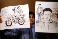 Polisi meliris sketsa pembunuh kameramen TVRI Djuli Elfano di Polres Jakarta Selatan.