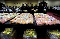 Barang bukti ekstasi tersebut digelar di Gedung BNN, Cawang, Jakarta Timura, Senin (28/5/2012).