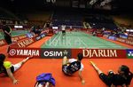 Atlet Indonesia Open Pemanasan di Istora