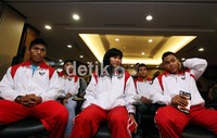 Para atlet angkat besi Indonesia, yang akan berjuang di Olimpiade London 2012, hadir pada acara tersebut.