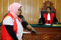 Dalam persidangan kali ini, Afriyani menggunakan pakaian serba pink dengan jilbab dan kemejanya, serta celana jeans biru. Tampak pula ia menggunakan rompi merah bertuliskan Kejari.