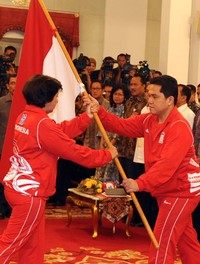 Olimpiade tahun ini berlangsung pada 27 Juli sampai 12 Agustus 2012 di London, Inggris. Indonesia kali ini mengirimkan 21 atlet untuk tujuh cabang olahraga yang dinilai paling besar peluangnya mendulang emas. Rusman/Setpres.