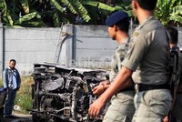 Kondisi mobil pick up milik PT Jasa Marga hangus tak bersisa.