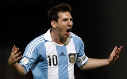 Lionel Messi merayakan gol yang dibuatnya. Reuters/Marcos Brindicci.