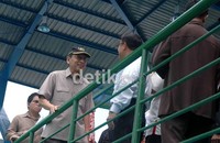 Venue tenis yang kanopinya roboh, Kamis (6/9) lalu, juga tak lepas dari dari tinjauan wakil Presiden. Lucas Aditya/detikSport.