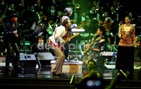 Barry Likumahuwa beraksi dengan bass-nya diatas panggung.