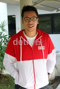 Ia tampil memakai jaket merah-putih DAMN! I Love Indonesia. (Gusmun/detikHot).