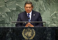 Mendapat nomor urut 9 setelah antara lain Presiden AS Barack Obama, SBY menyampaikan pidato selama 15 menit. REUTERS/Mike Segar.