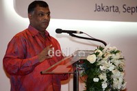 CEO Air Asia Group Tony Fernandes menyampaikan sambutannya.