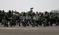 Pasukan TNI melakukan atraksi beladiri.