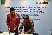 Penandatanganan kerjasama dilakukan Direktur Utama Bank Mandir Zulkifli Zaini dan Jaksa Agung Muda Perdata dan Tata Usaha Negara.