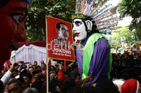 Ondel-ondel juga dihadirkan untuk memeriahkan pelantikan Jokowi-Ahok. Ramses/detikcom.