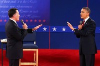 Debat capres Amerika Serikat berlangsung sengit. Obama dan Romney saling memotong pembicaraan satu sama lain. Getty Images/Bruce Bennett.