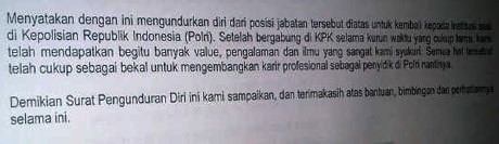 Ini Bunyi Surat Pengunduran Diri 5 Penyidik KPK