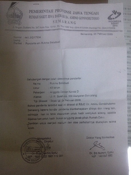 Plt Ketua DPRD Jateng Membantah Pernah Diperiksa di RSJ