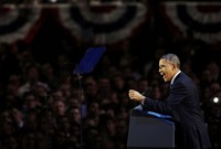 Obama menang setelah perolehan Electoral College-nya mencapai 303 suara. Sementara perolehan popular vote Obama mencapai  51.569.975 suara. REUTERS/John Gress.
