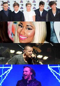 Meskipun tak dapat hadir, One Direction, Nicki Minaj, David Guetta, dan Linkin Park juga sukses membawa pulang penghargaan. Getty Images.