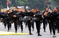 Anggota Brimob melakukan atraksi beladiri. Ramses/detikcom.