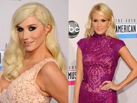 Ke$ha dan Carrie tampil cantik dengan rambut pirang bergelombang dan digerai. Jason Merritt/Getty Images.