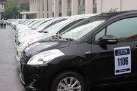 Barisan mobil Ertiga berjajar rapi di dekat pintu masuk TMII. Dadan Kuswaraharja/Detik Oto