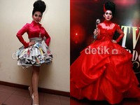 Dalam acara SCTV Awards, Syahrini mencuri perhatian publik dengan kostum rok korannya dan gaun merahnya yang tampak glamour. (dok. detikHOT)