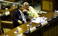 Anggota DPR dari Fraksi Demokrat Hayono Isman hadir sidang paripurna memutuskan perpanjangan masa kerja Timwas Century. Fraksi Partai Demokrat menjadi satu-satunya fraksi yang menolak perpanjangan masa kerja timwas. Ramses/detikFoto.