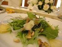 Arugula Salad with Pineapple, Pine Nuts, and Piave Cheese