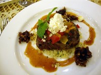 Beef Tenderloin with Date Salsa Three-Onion Couscous and Vegetable Tangine