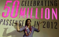 Inka Rani Prayanto asal jakarta menjadi pemenang penumpang ke 50 juta dan berhak atas hadiah 50.000 dolar Singapura.