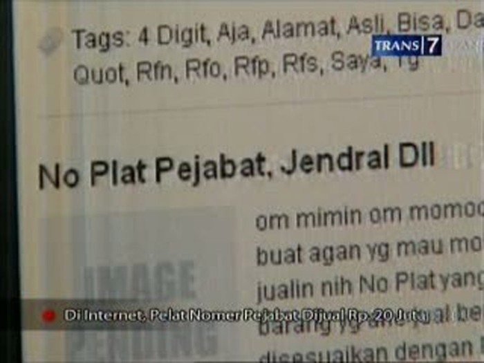 Jual Beli Pelat Nomor Pejabat